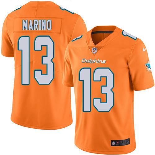 Nike Dolphins #13 Dan Marino Orange Men's Stitched NFL Limited Rush Jersey - Click Image to Close